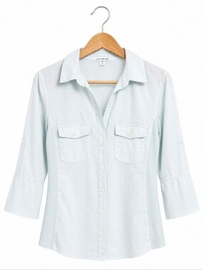 James Perse Button-Up Shirt Light Blue Size 4 Cotton Stretch Casual Top